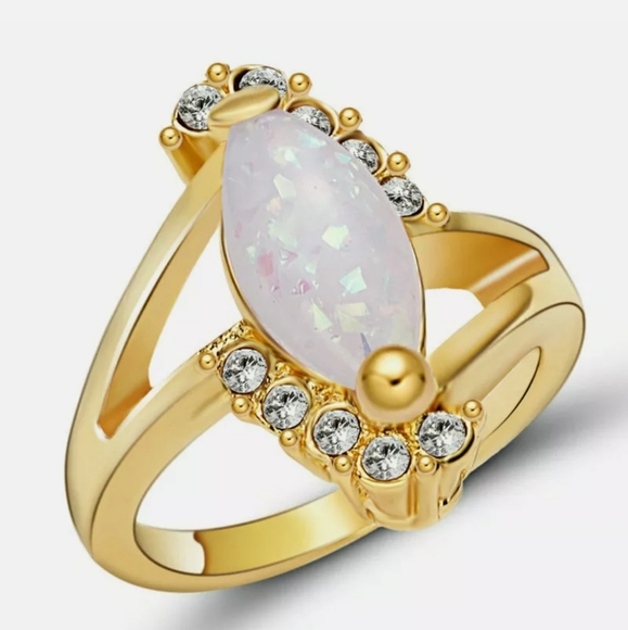 New Marquise Cut White Fire Opal Gold Ring. - Picture 1 of 3